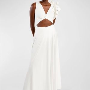 Maygel Coronel Dress White Blanca Reversible Maxi Dress Cut Outs Ruffle One Size